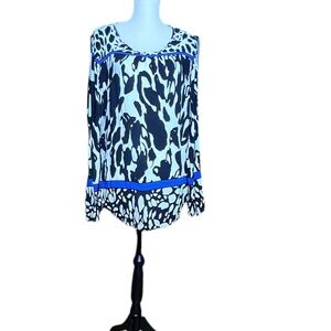 Betty Barklay Blouse Sz 40 (US 12) Animal Print Long Sleeve Round Neck Pre-owned